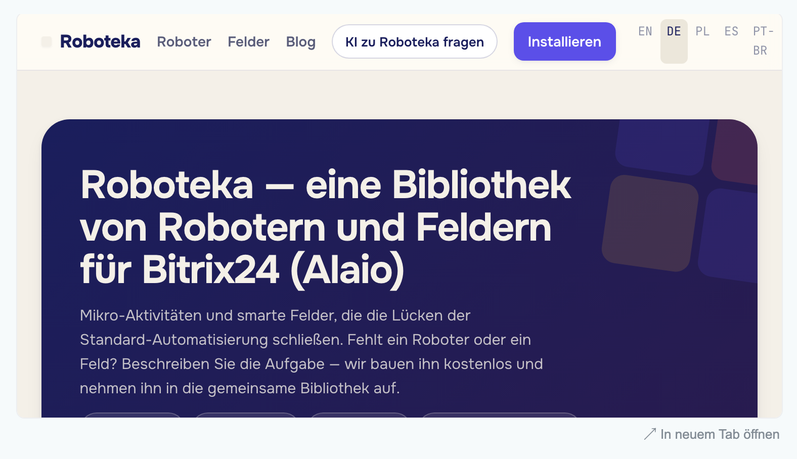 Feld „Eingebettete Seite" in der Bitrix24-CRM-Karte