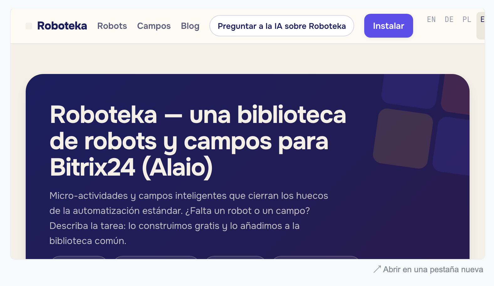 Campo "Página incrustada" en la ficha del CRM de Bitrix24