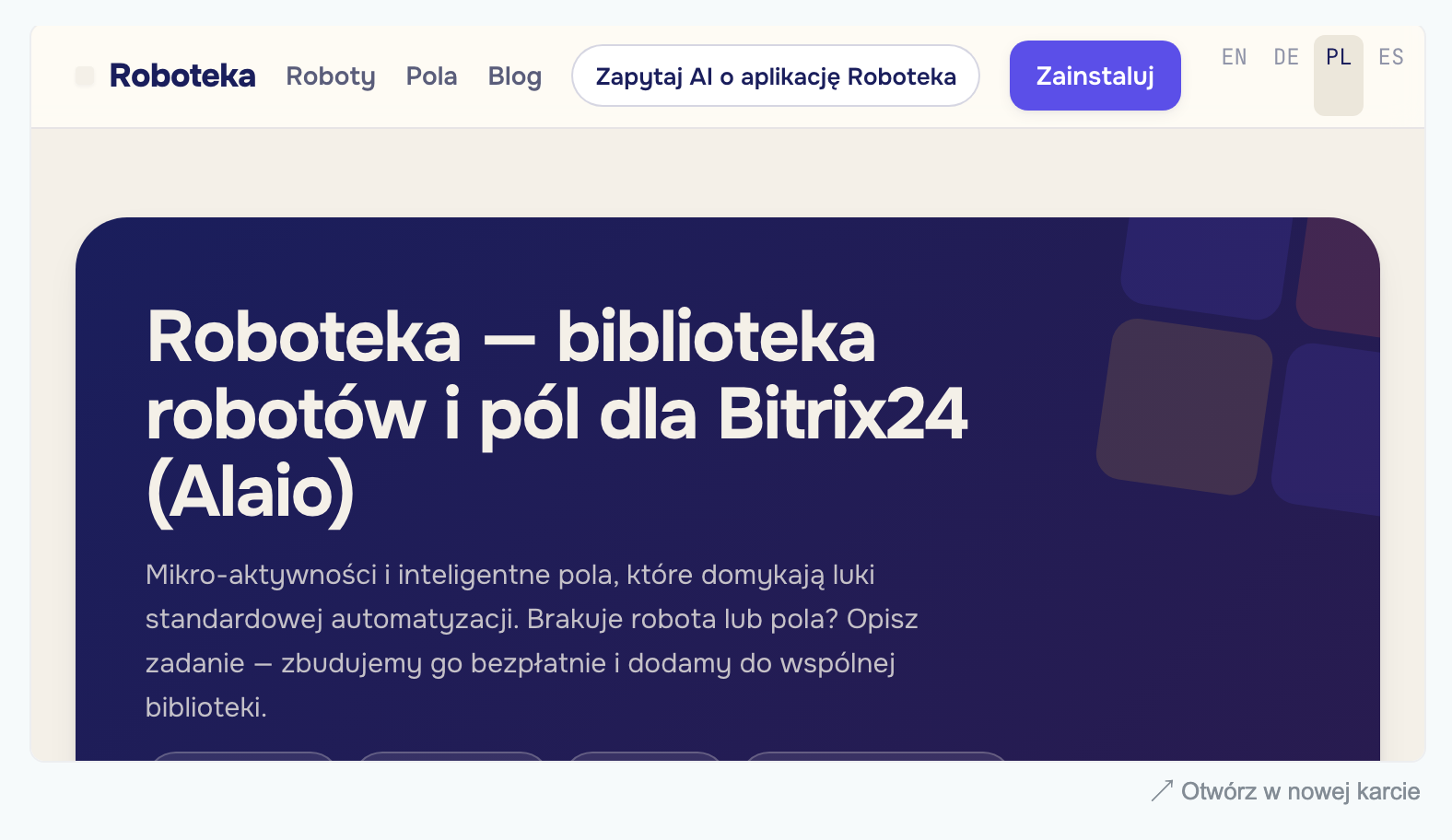 Pole „Osadzona strona" w karcie CRM Bitrix24