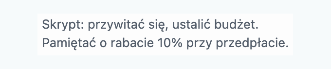 Pole „Notatka w karcie" w karcie CRM Bitrix24