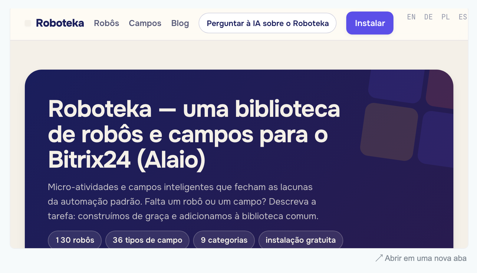Campo "Página incorporada" no cartão do CRM Bitrix24